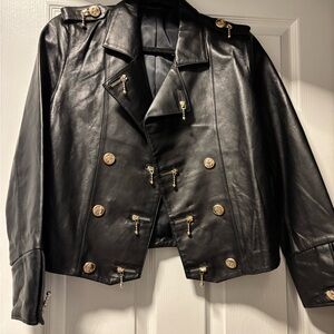 Black Leather Jacket with Gold Accents